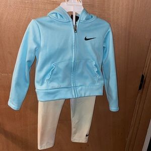Nike size 2T dry fit sweatshirt and pants teal and lime green and pink